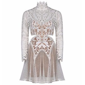 NWT THURLEY High Neck Cutout Mesh Lace White Mini
